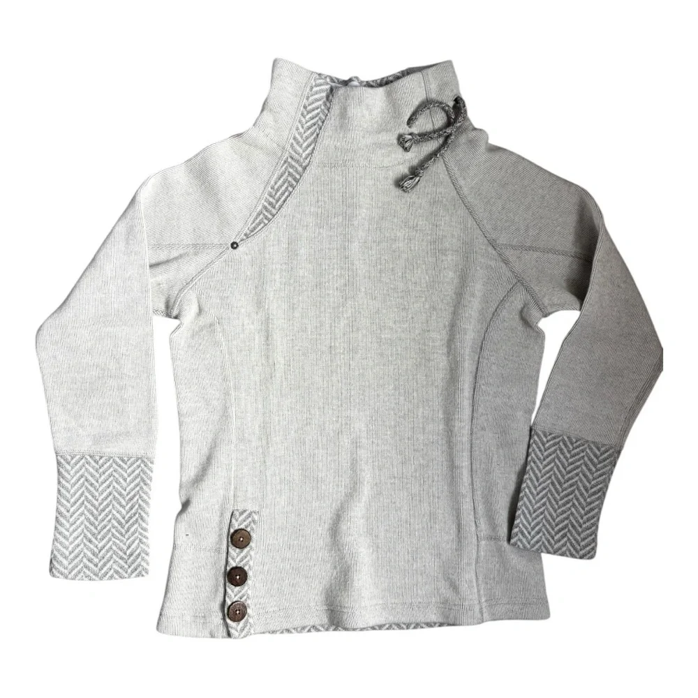 Prana The Lucia Wool Women's Natural Cream Sweater Button Accents Size M - Picture 4 of 12